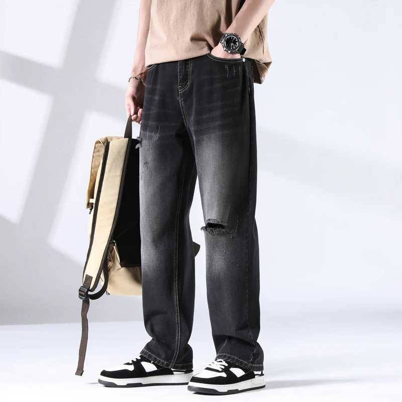 New straight leg denim pants for spring and summer 2025 fashionable mens clothing summer perforated design personalized loos W250701 W250701