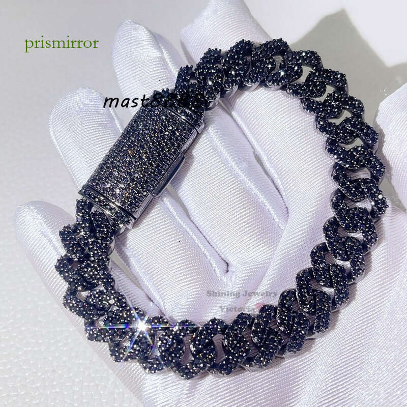 Guangzhou Shining Jewelry Gold Sterling Sier 13MM Iced Out Black Moissanite Cuban Bracelet