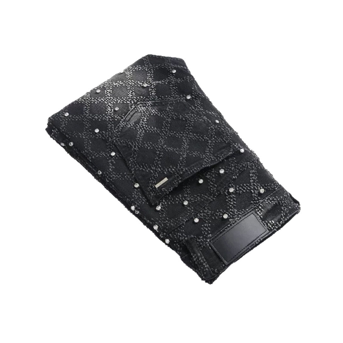 Mens Jeans Designer Light Luxury Starry Sky High Version Jeans Mens Diamond Black Slim Fit Jeans Elastic Rivet Denim Pants Skinny Jeans