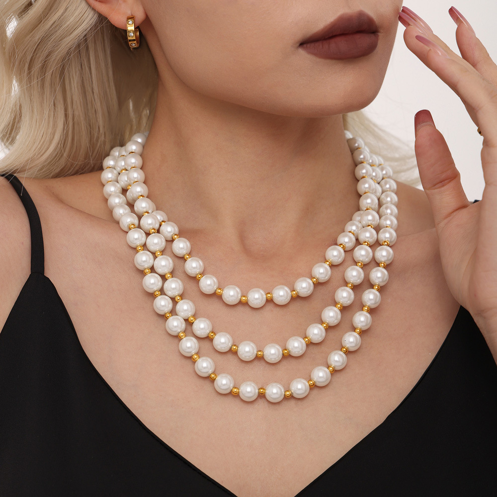 2025 new designer women s exudes an elegant charm it features a 12mm large pearl womens necklace with gold beads and rice grain splicing collarbone ch