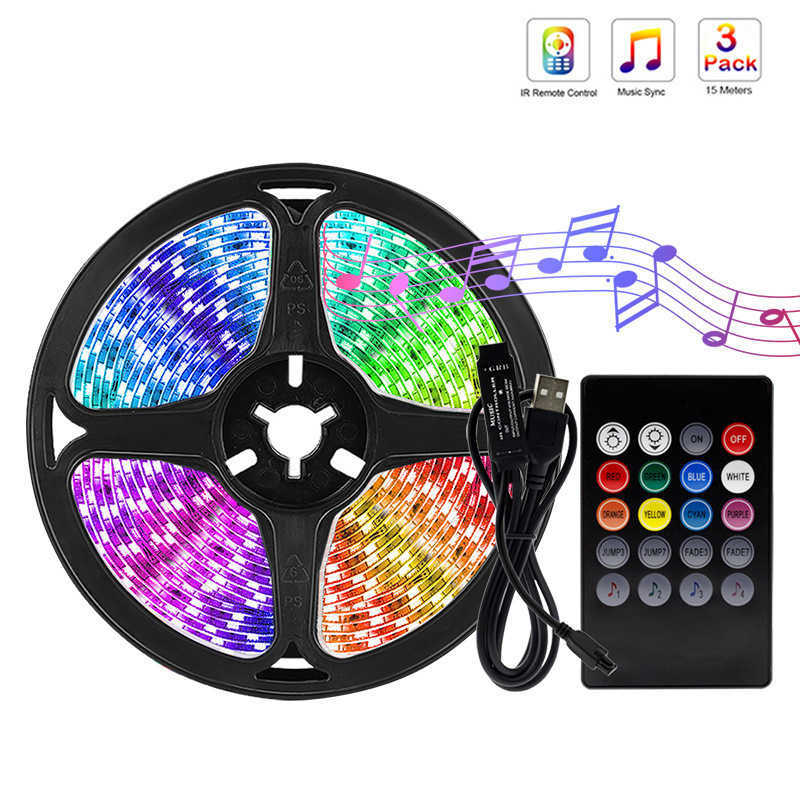 10-meter illuminated colorful light strip with seven-color intelligent set of LED atmosphere lights, USB color-changing 5V, self-adhesive lights for l