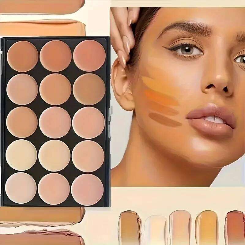2pcs 15-color Professional Concealer with Brush,Face Makeup and Contouring Dark Circles Acne Mark Brightening Waterproof Sweat X25070