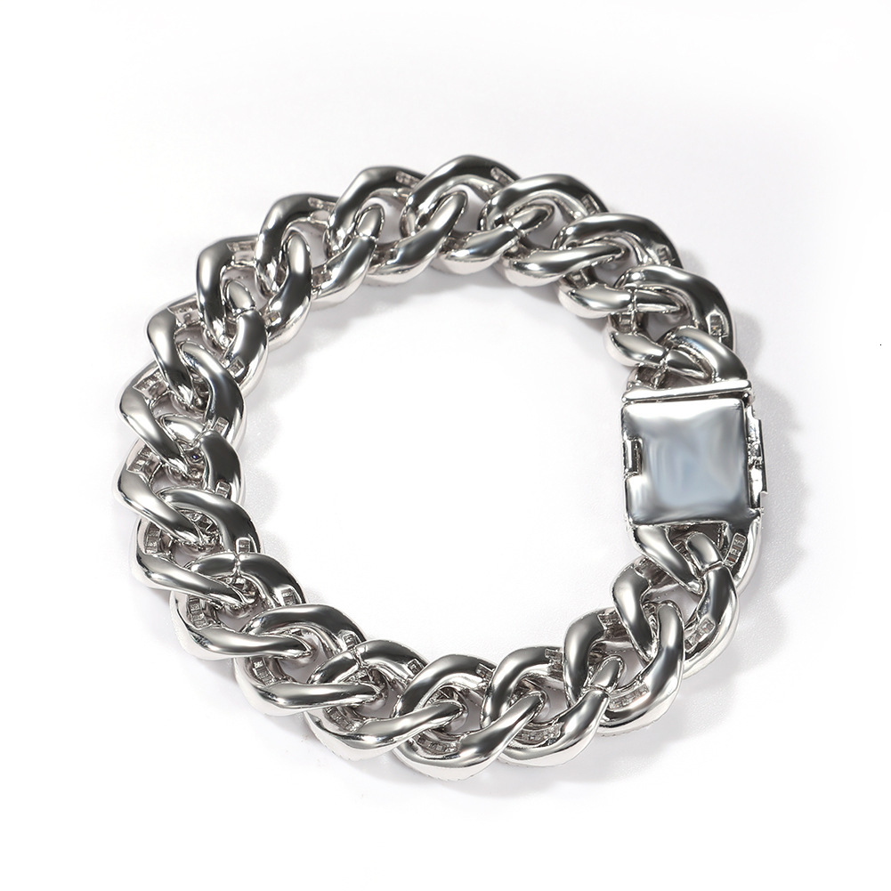Premium Jewelry 14MM T-Bar Moissanite Bracelet Men Hip Hop Punk Cuban Link Chain High Quality