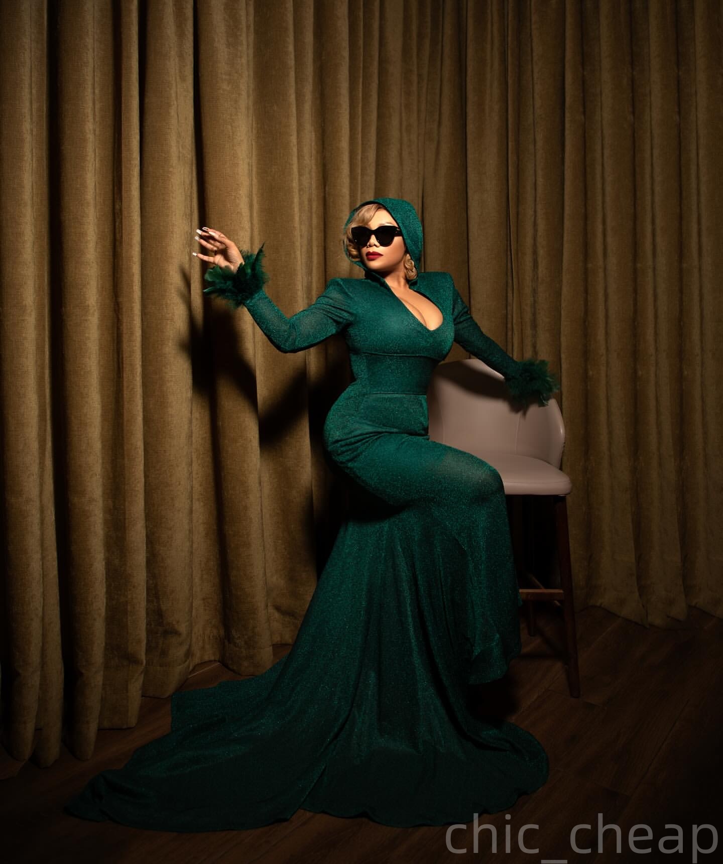 Mermaid Dark Green Prom Dresses 2025 Feather Sequined Full Sleeves Evening Formal Party Second Birthday Engagement Gowns Plus Size Dress For Special O