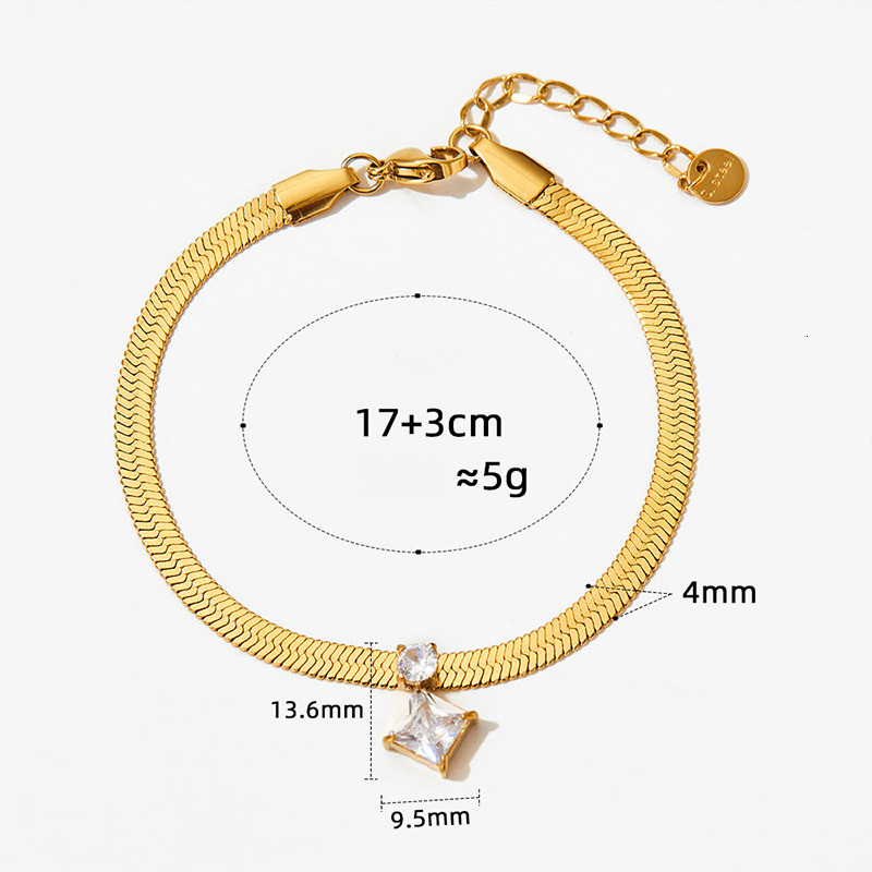 European and American Blogger Single Diamond Rhombus Zircon Stainless Steel Clavicle Chain Women Color-Retaining Flat Snake Bone Bracelet Jewelry Fact