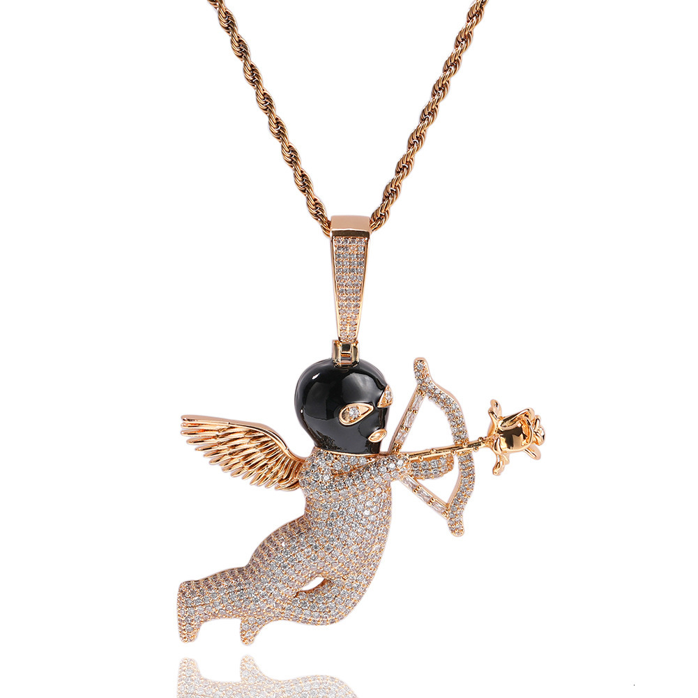 Luxury Jewelry Creative Masked Angel Pendant Gold Plated Rose Cupid Arrow Iced Out Necklace Hip Hop Style Pass the diamond tester