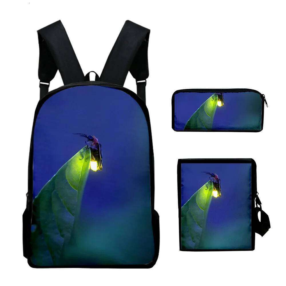 Novelty Cool Fireflies 3D Print 3pcs/Set pupil School Bags Laptop Daypack Backpack Inclined shoulder bag Pencil Case