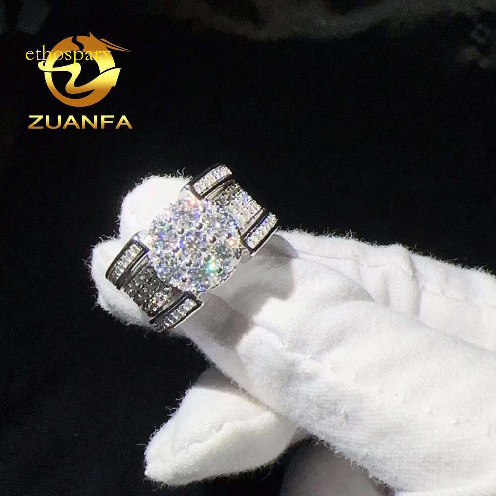 Zuanfa jewelry cluster silica pure silver ice out men's Cuban ring