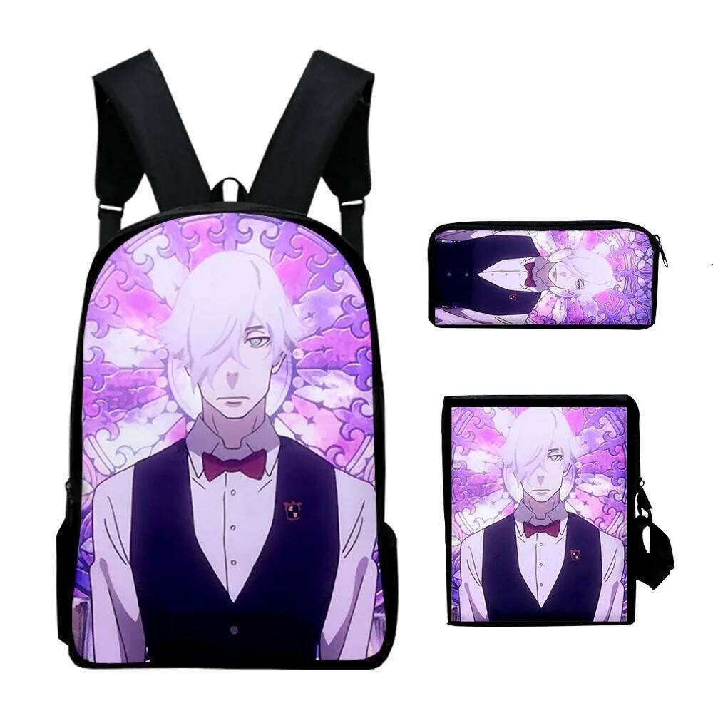 Novelty Cool Death Parade 3D Print 3pcs/Set pupil School Bags Laptop Daypack Backpack Inclined shoulder bag Pencil Case