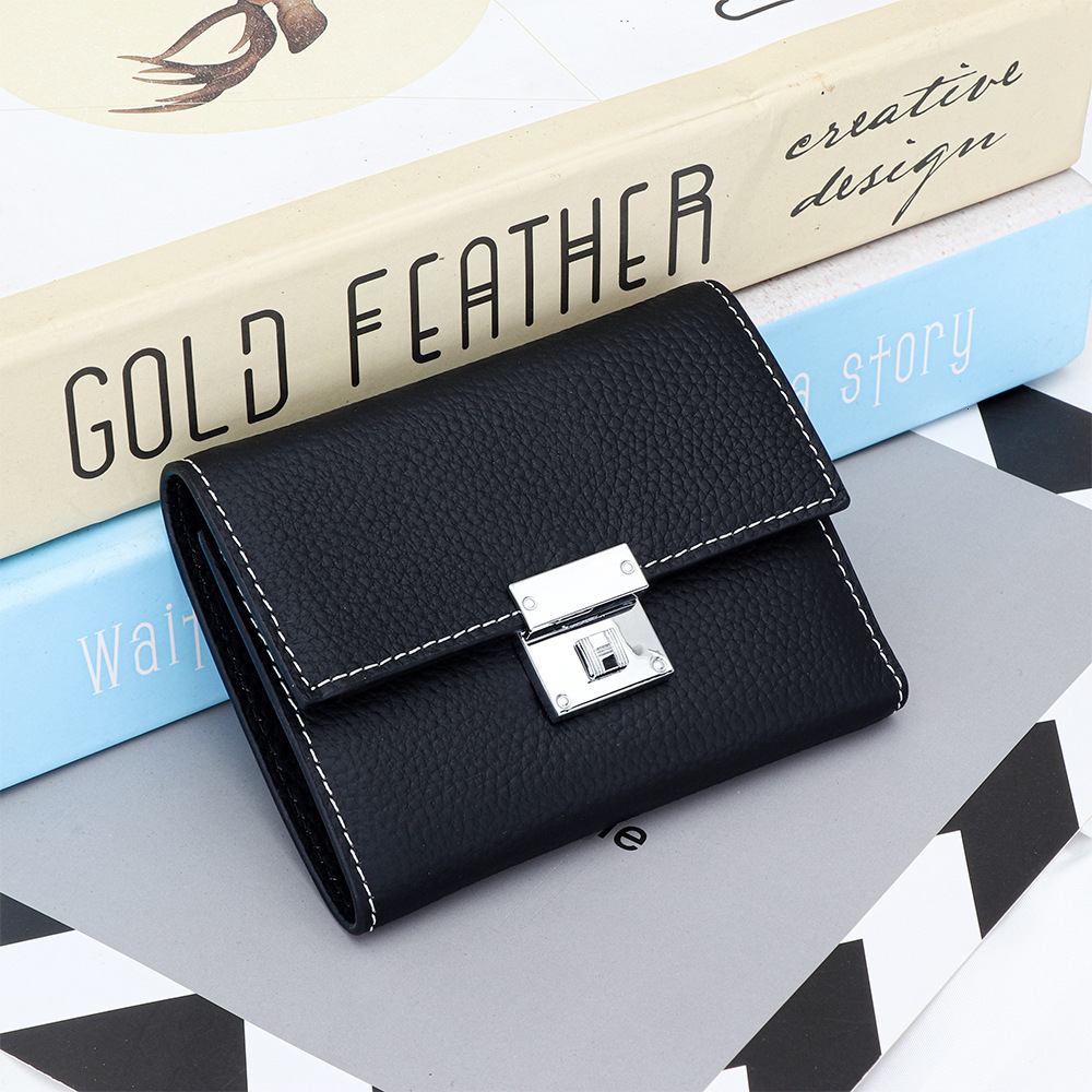 Genuine Top Layer Luxury Wallet Cowhide Short Wallet for Women New Fashion Hardware Designer Wallet off Multi-Functional Genuine Leather Short Wallet