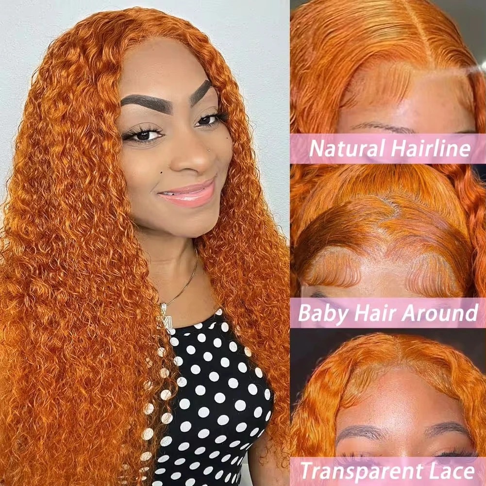 Orange Ginger Lace Front Wig Curly Wigs 30 34 Inch Deep Wave Frontal Wig 13x4 HD Lace Front Human Hair Wig Synthetic Wig