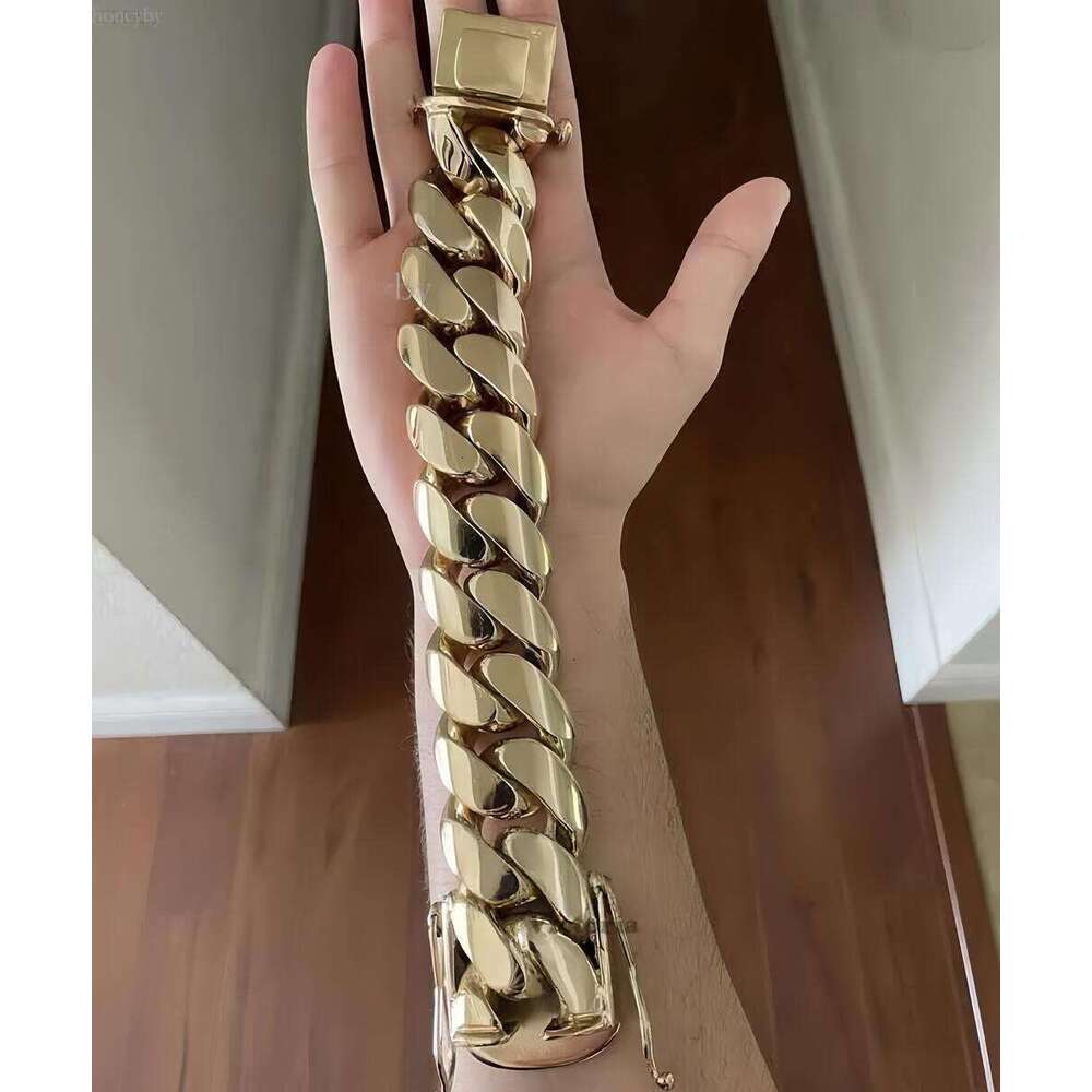 Hip Hop Jewelry Real 14k Plating 999 Solid Sier Gold Cuban Bracelet New Arrival 28mm 520g 9.5 Custom Made