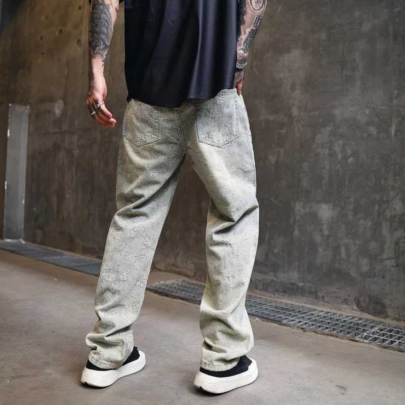 New Trendy Loose Straight Blue Washed Jeans W250701 W250701