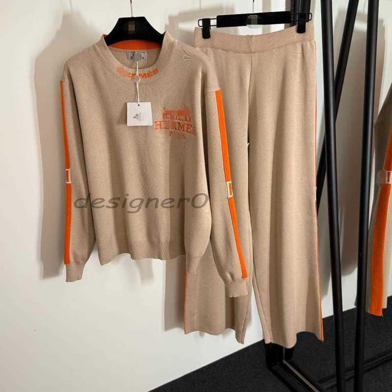Women's luxury Two Piece Pants designer High-end New Knit Set Embroidered Letter Pullover Long Sleeve Sweater + Casual Pants for woman I54B