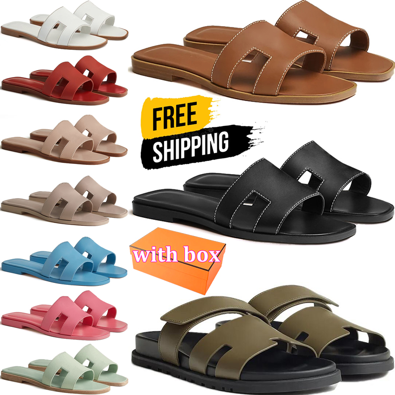 free shipping Flat Heel Slip-On Designer Sandals for Men & Women - Triple Black White Brown Slipper Shoes with box