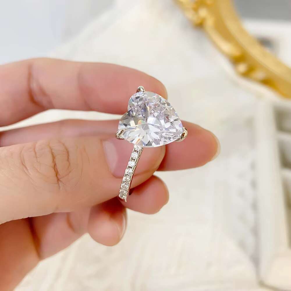 Ready to Ship FOXI Jewelry 5A High Quality Big Heart CZ Ring Women Fine Jewelry 925 Silver Pink Heart Shape Cubic Zircon Rings