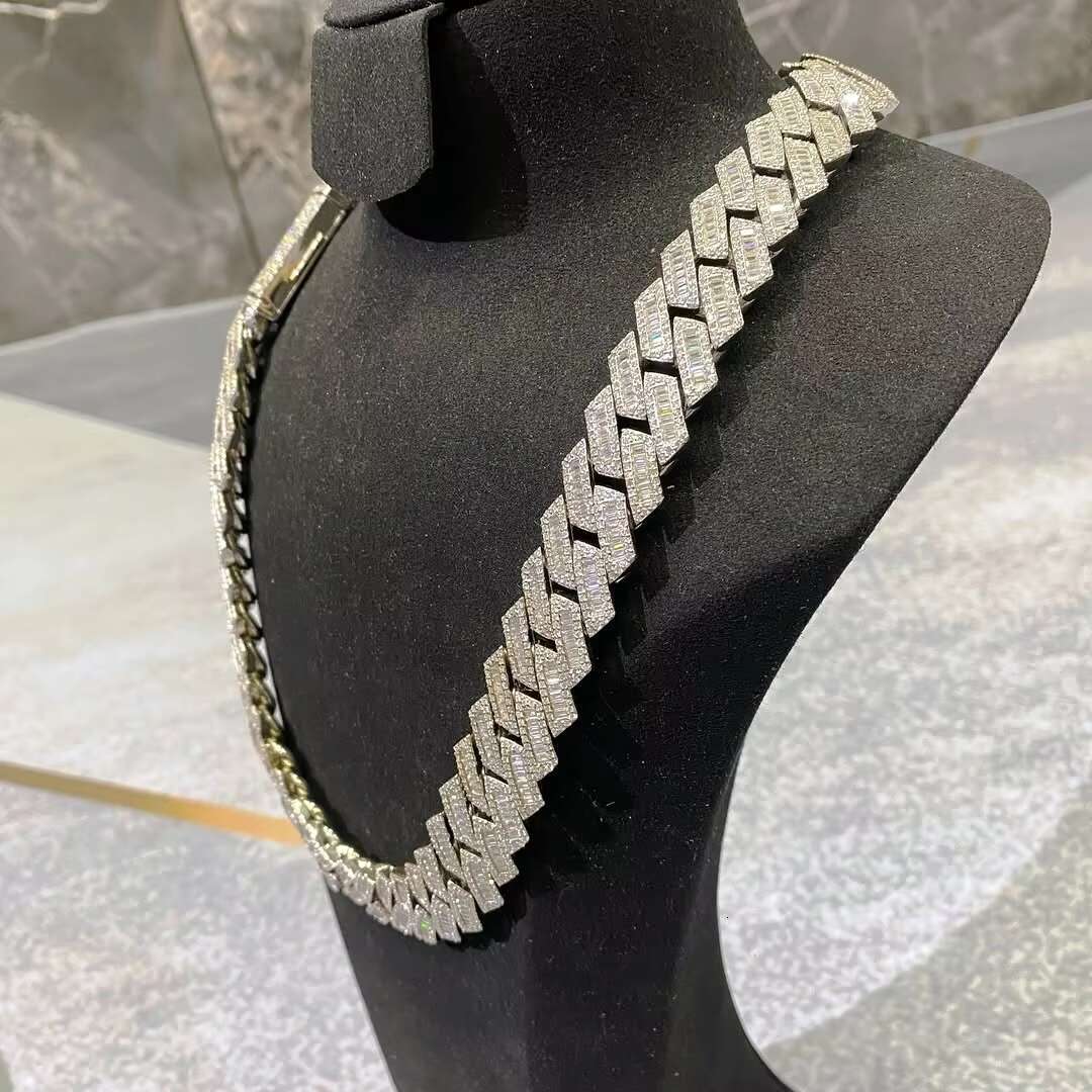 925 Sterling Silver Cuban Chain Baguette Cut Magnificent Moissanite Diamond Hip Hop Link Jewelry Charm for Fine Chains Necklaces