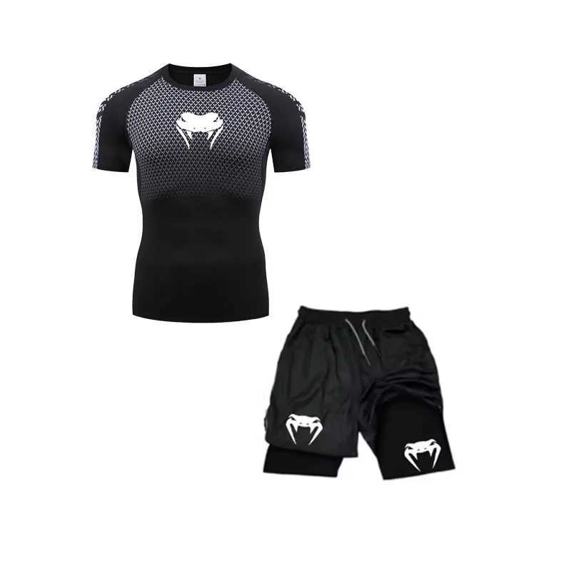 Anime Venom Compression Set Mens Workout Gym T-shirts Breathable Running Shorts Quick Dry Sports Rash Guard Sportswear Set X250701