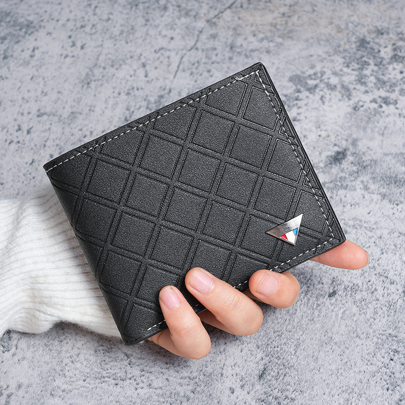 Men's Wallet New Luxury Wallet Short Designer Wallet Money Clip for Young Men Fashion Casual Plaid Multi-Card Slot Thin Soft Leather Wallet Coin 