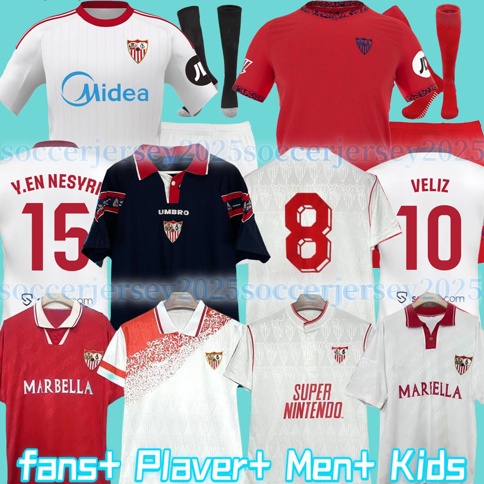 25 26 Seville soccer jerseys L.OCAMPOS SUSO JONG GUDELJ K.REKIK TECATITO 87 90 91 92 93 kids kit Sevillas 2025 2026 football shirt retro 1987 1990 1991 1992 1993 1994 1996