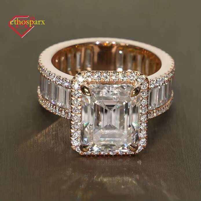 Emerald Cutting Weed Luxury Vvs Iced 14k Gold Silica Ring