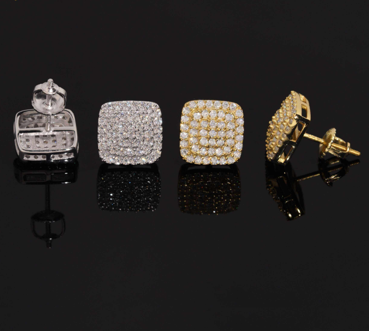 Classic Square Stud Earrings With Moissanite Diamond in Hypoallergenic 925 Sterling Silver for Men Women