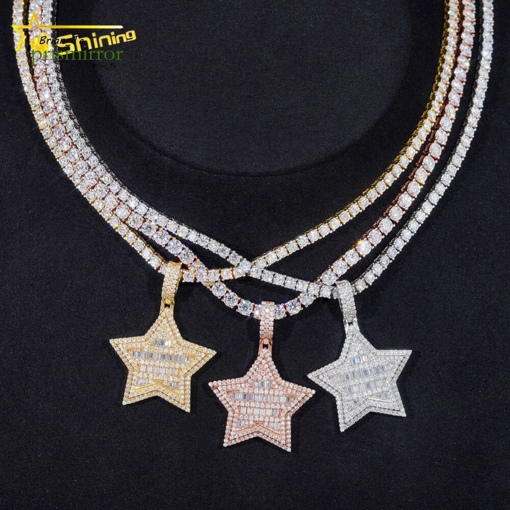 RTS GRA Hip Hop Jewelry Sterling Sier Gold Plated Star Shape Iced Out VVS Moissanite Pendant