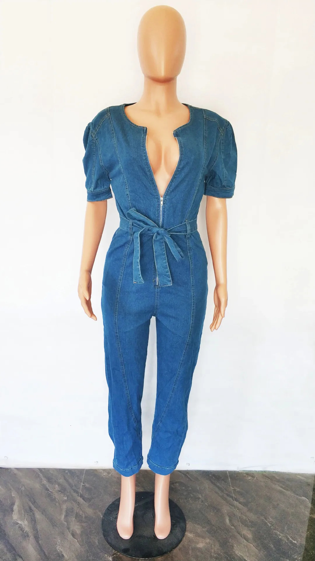 Denim Stretch Jumpsuit Sexy Women Vneck Elegant Jeans Casual Party Overalls Romper 250625