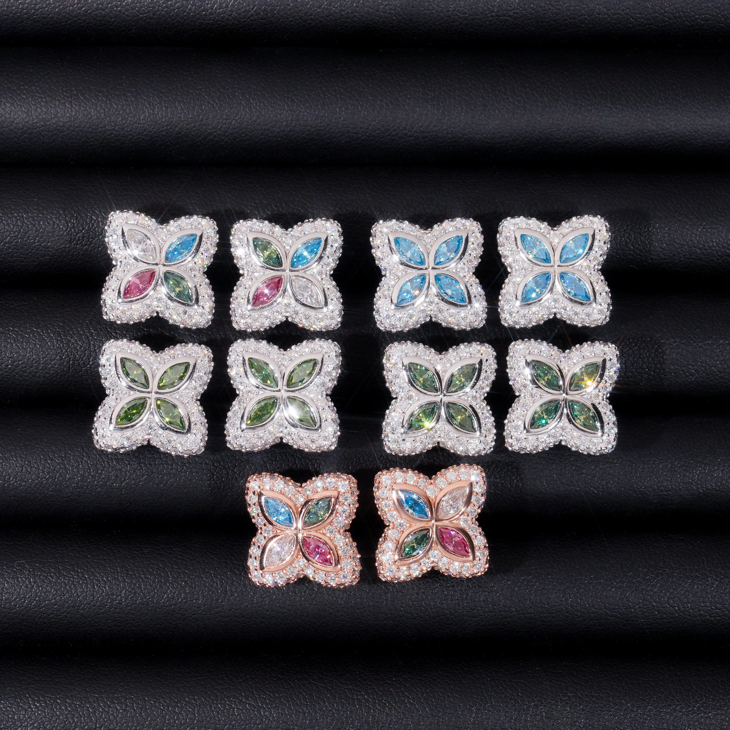 New Arrivals Flower Design Jewelry 925 Sterling Silver Colorful Moissanite Diamond Stud Earring Hip Hop Iced Out Earring 15mm Wide