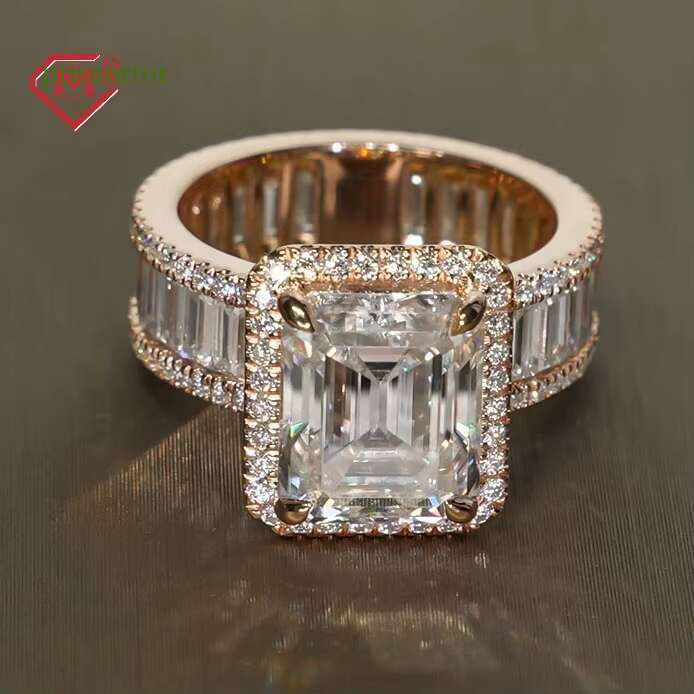 Emerald Cutting Weed Luxury Vvs Iced 14k Gold Silica Ring