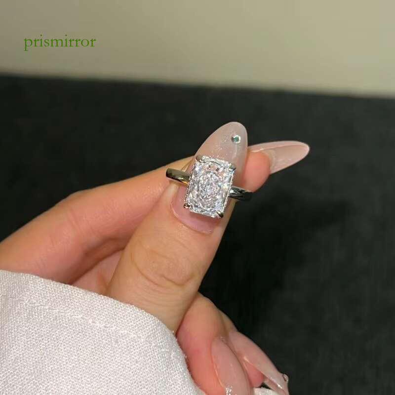 8A crushed ice cut cubic zirconia engagement bride ring, pure silver rhodium plated wedding and party