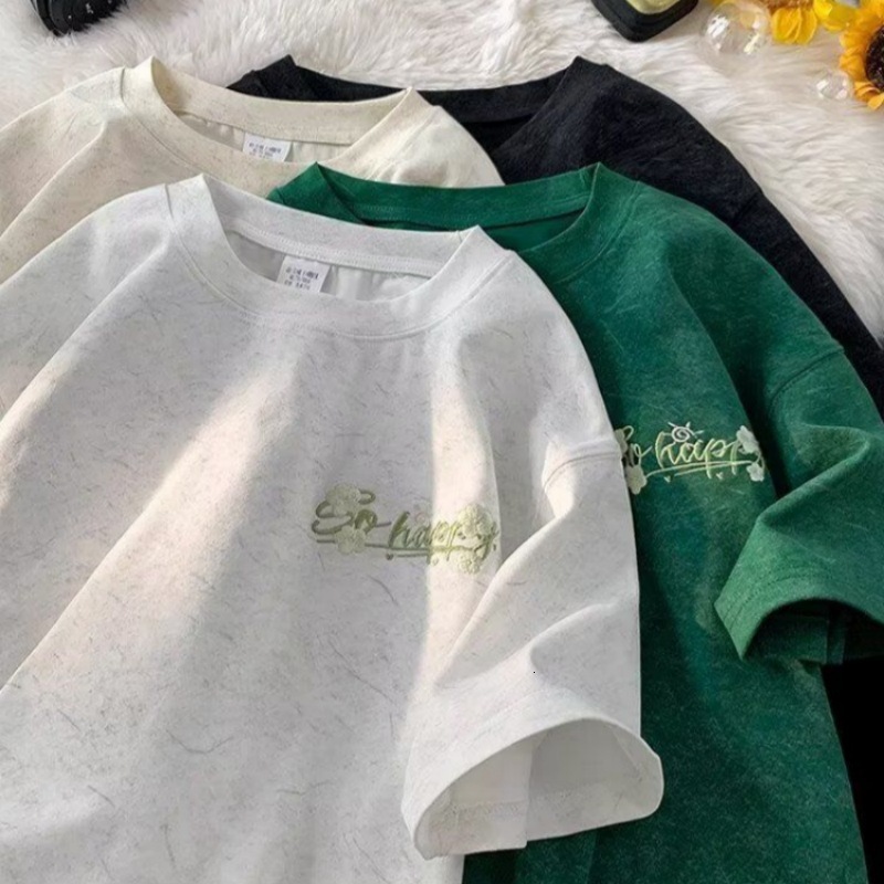 240g Loose Fit Pure Cotton American Style Trendy High Street Cool Short Sleeve T-shirt For Men Summer Heavyweight Crew Neck Half Designer T Shirt Slee