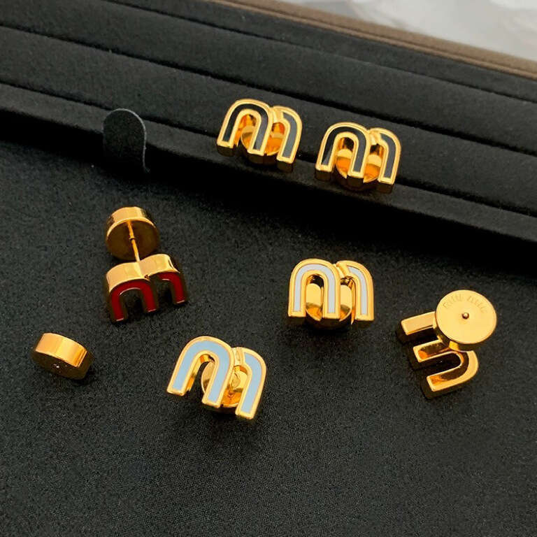 DHCollections Stainless Steel Letter M Enamel Stud Earrings for Women