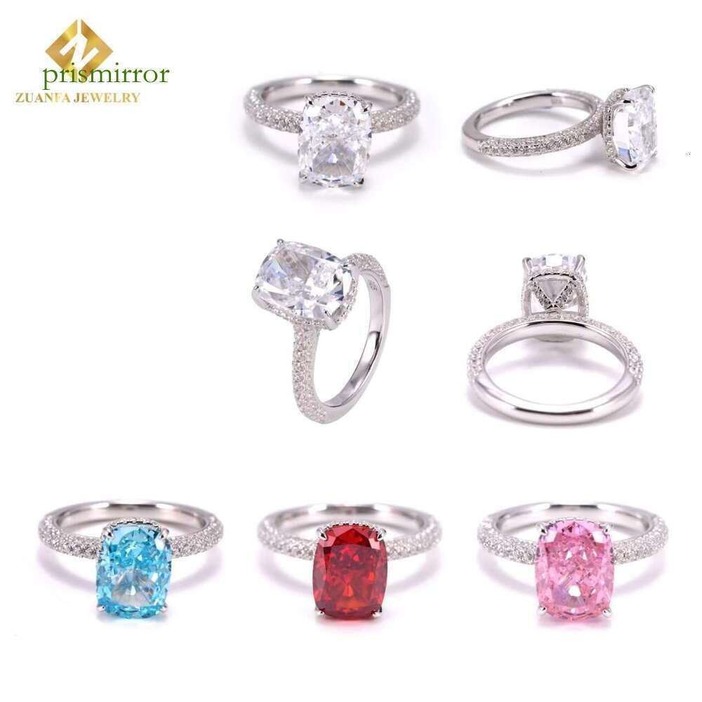 Vintage silver engagement wedding men's chilled hip-hop accessories cushion cutting women's colorful 5A cubic zirconia ring