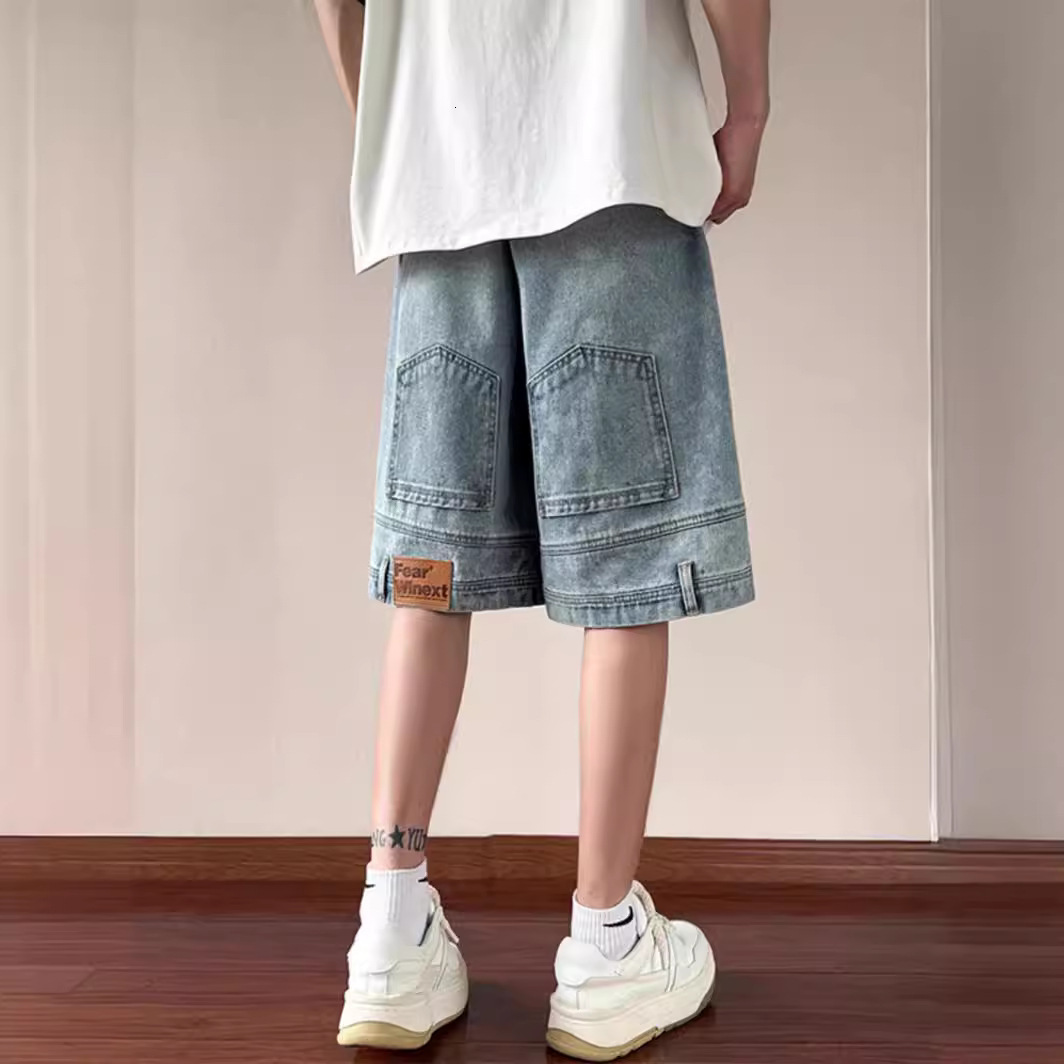 New American Style Inverted Denim Shorts for Men Summer Trendy Loose Washed Cool Five-Point Casual Shorts 240924