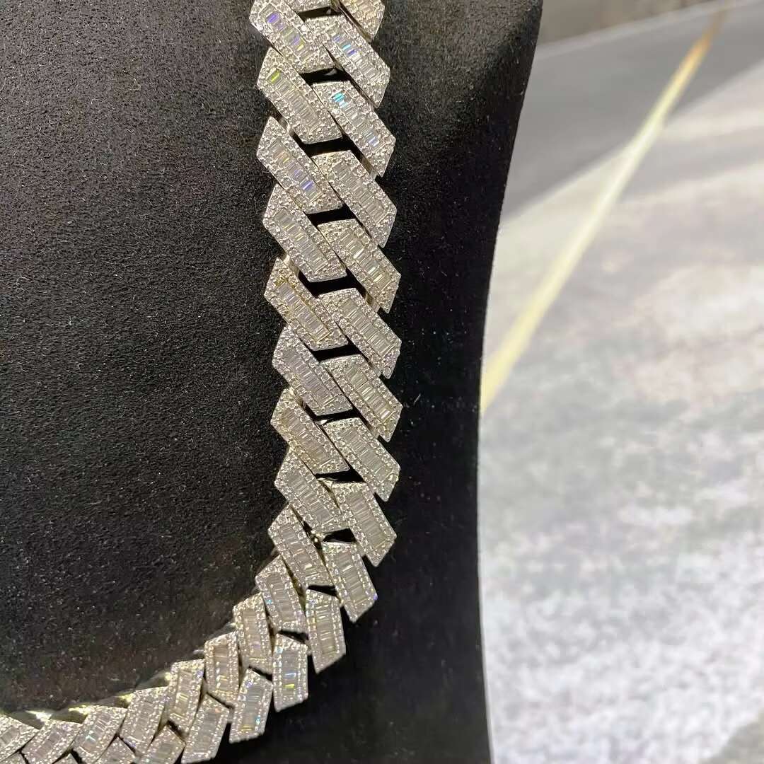 925 Sterling Silver Cuban Chain Baguette Cut Magnificent Moissanite Diamond Hip Hop Link Jewelry Charm for Fine Chains Necklaces