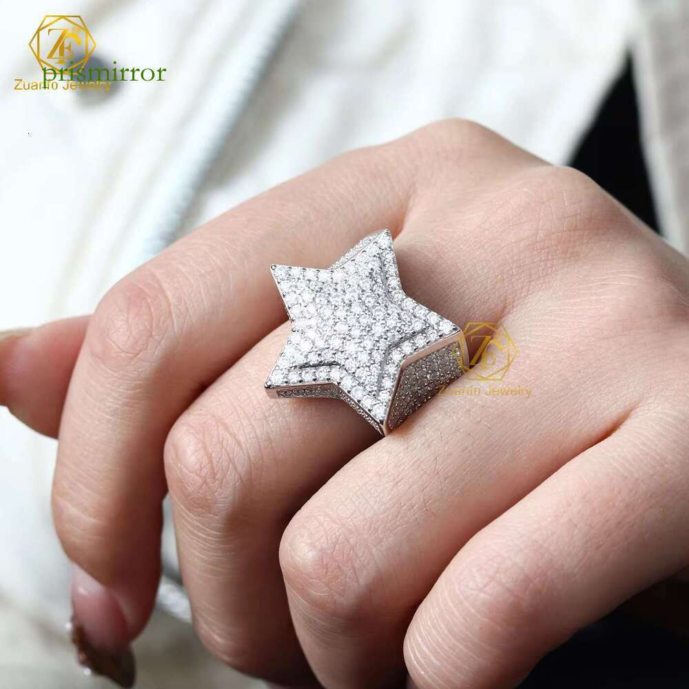 Dropshipping boutique jewelry diamond men's ice out pure silver silica Hiphop ring