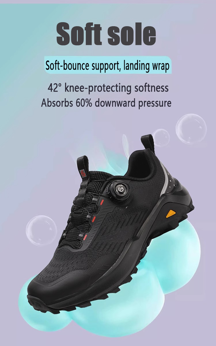 Quick anti-slip outdoor trail running shoes men and women; Rotating button no lace lightweight hiking boots for mountaineering