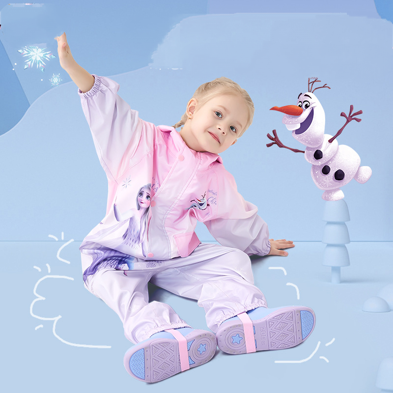 Disney Unisex Children's Raincoat with a large brim design soft EVA material Children's raincoat set Reflective belt design for hooded rainc