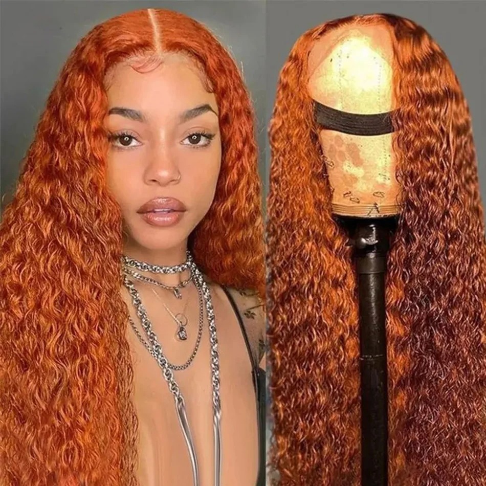 Orange Ginger Lace Front Wig Curly Wigs 30 34 Inch Deep Wave Frontal Wig 13x4 HD Lace Front Human Hair Wig Synthetic Wig