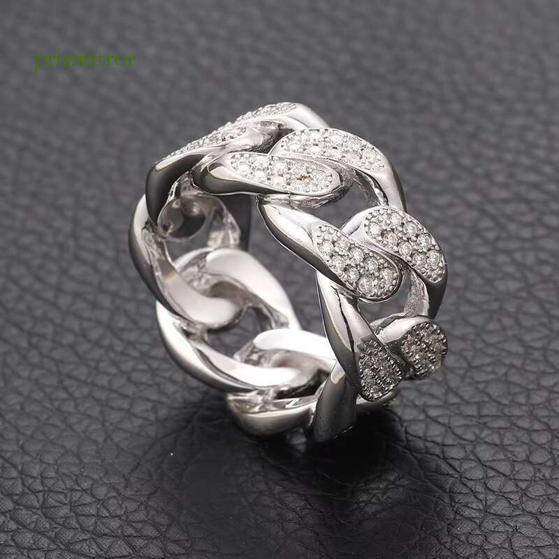 Hip hop S pure silver VVS with sandstone Wedding party accessory Cuban chain chilled men's ring