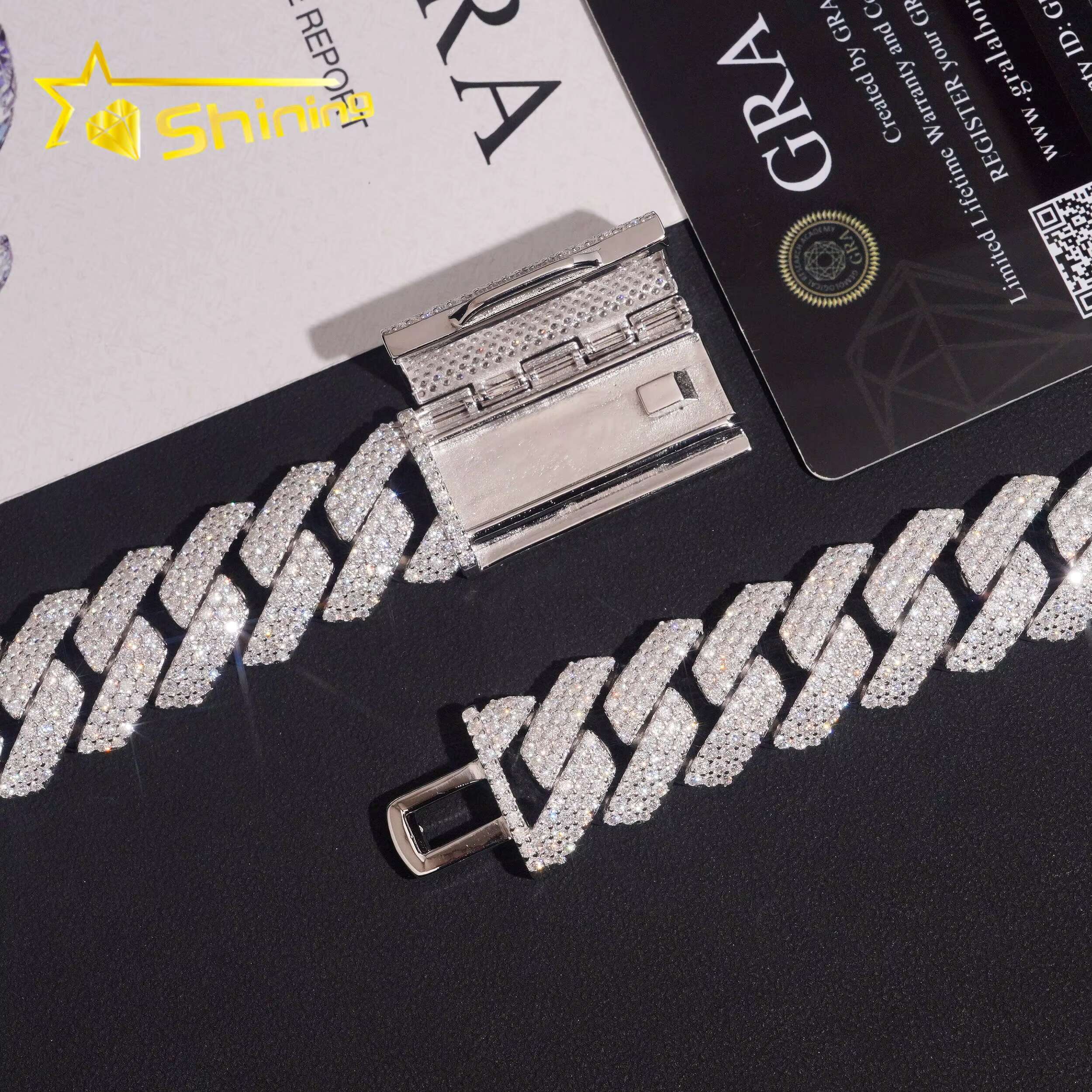 High-end Hip Hop Solid Heavy 20mm Width 3 Rows 925 Silver Iced Out Moissanite Diamond Cuban Link Chain