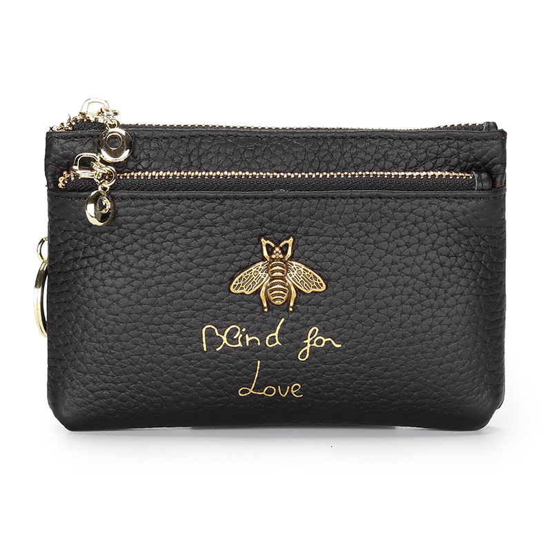 Top Layer Cowhide Luxury Wallet Women's Designer Wallet Coin Purse 2025 New Key Bag Fashion Little Bee Zipper Coin Bag One Piece