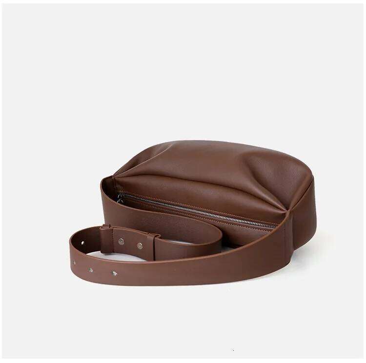 UBELLIN Simple Leather Dumpling Single For Women Retro Wide Shoulder Strap Zipper Half Month Crossbody Bags