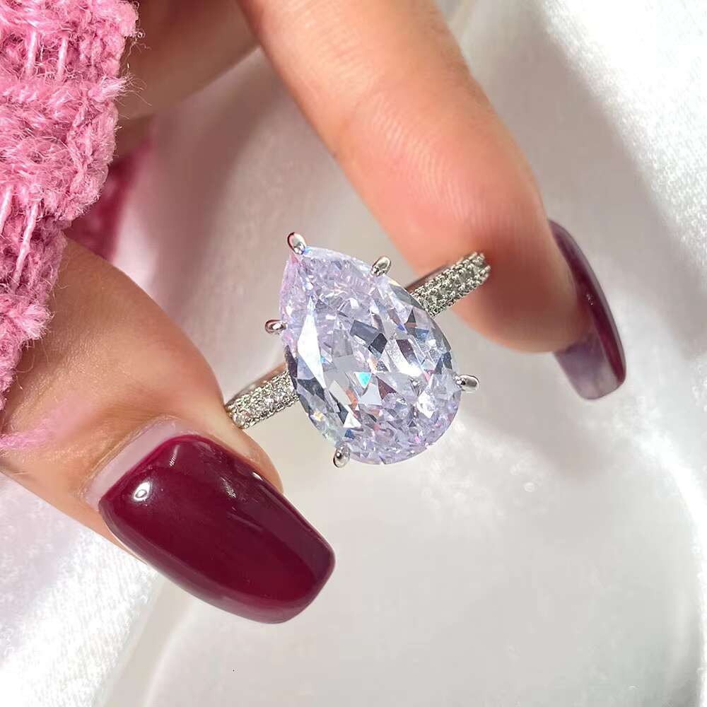 Wholesale 5A CZ Eternity Wedding Engagement Ring for Women Big Size Pear Zirconia Rhodium Sterling Silver Classic for Parties