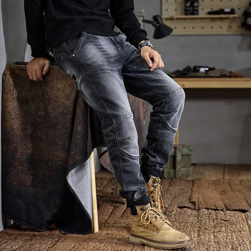 JXNS5 High-grade new American vintage washed jeans for men with old heavyweight design sense splicing Slim small leg trousers W250701 W250701