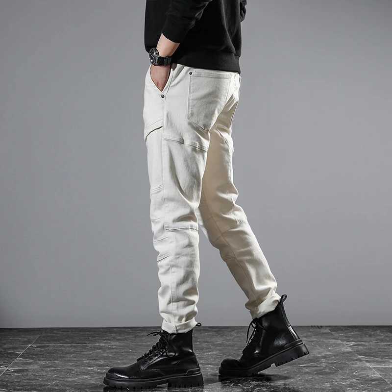 JXNS89 Europe and the United States splicing white casual jeans mens trend personality gangster handsome zip decoration Slim W250701 W250701