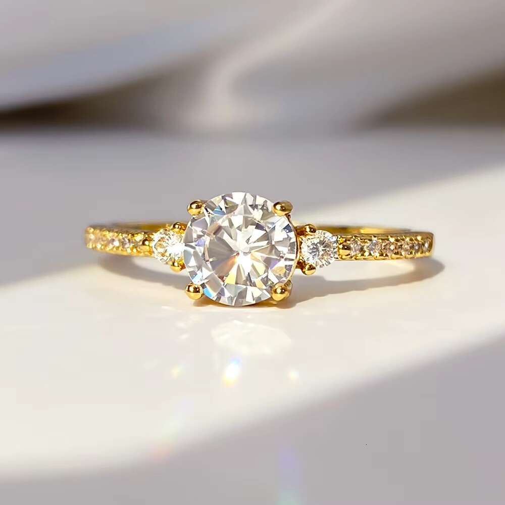 1CT Classic Round 3-stones Wedding Bands 4Claws 925 Sterling Silver Ring Wholesale Vintage Rhodium 14K Gold Plated Zircon Rings