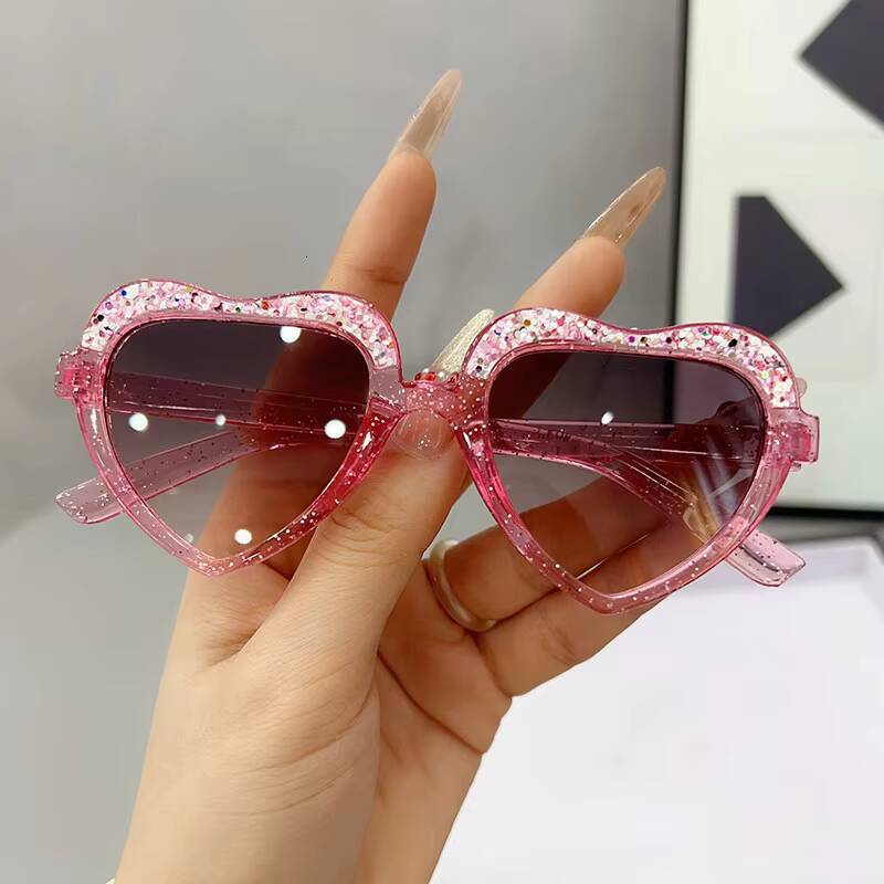 Stylish Kids Glitter Heart-Shaped UV400 Sunglasses for Outdoor, Baby Fashion Photo Cute Toddler Sun Glasses Accessorie ddmyshoesvip Z260305