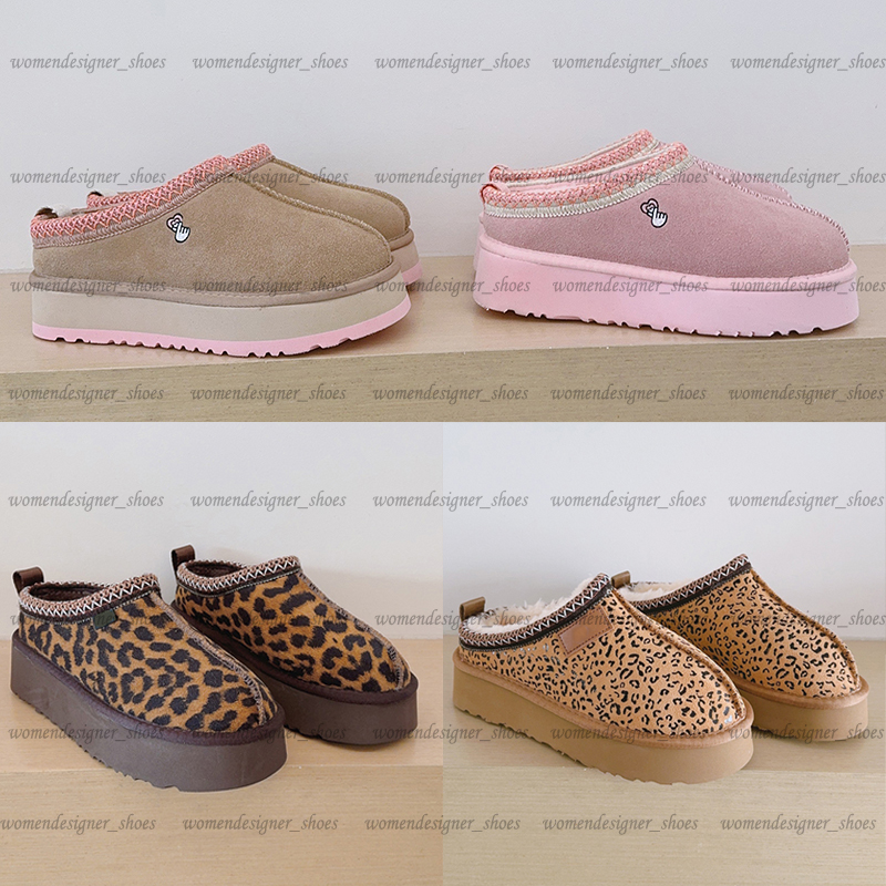 Designer Leopard Tazz Tasman Slippers Womens Ultra Mini Platform Snow Boots Thick Bottom Winter Shoes Warm Fur Booties Australia Fluffy Fuzz Mule Bottes